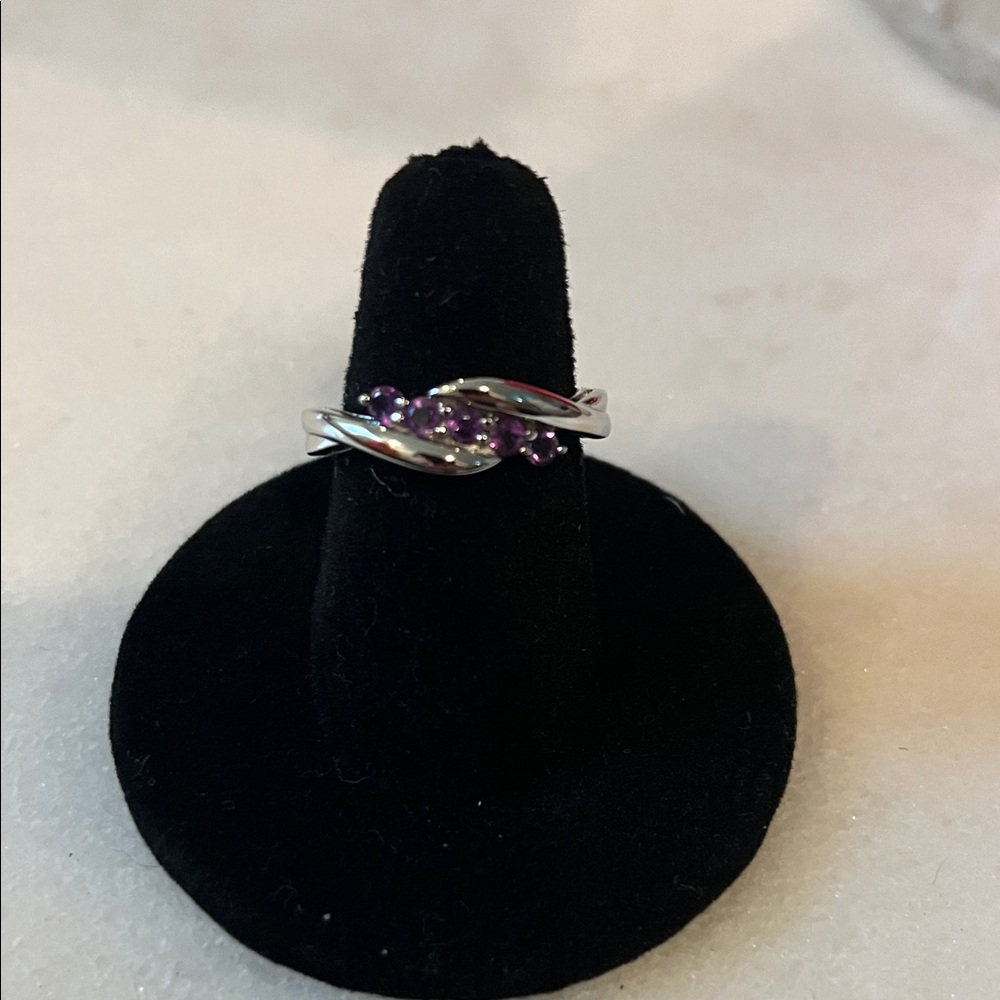PLATINUM PLATED STERLING SILVER AMETHYST RING SIZES 6, 7 AND 8. BRAND NEW